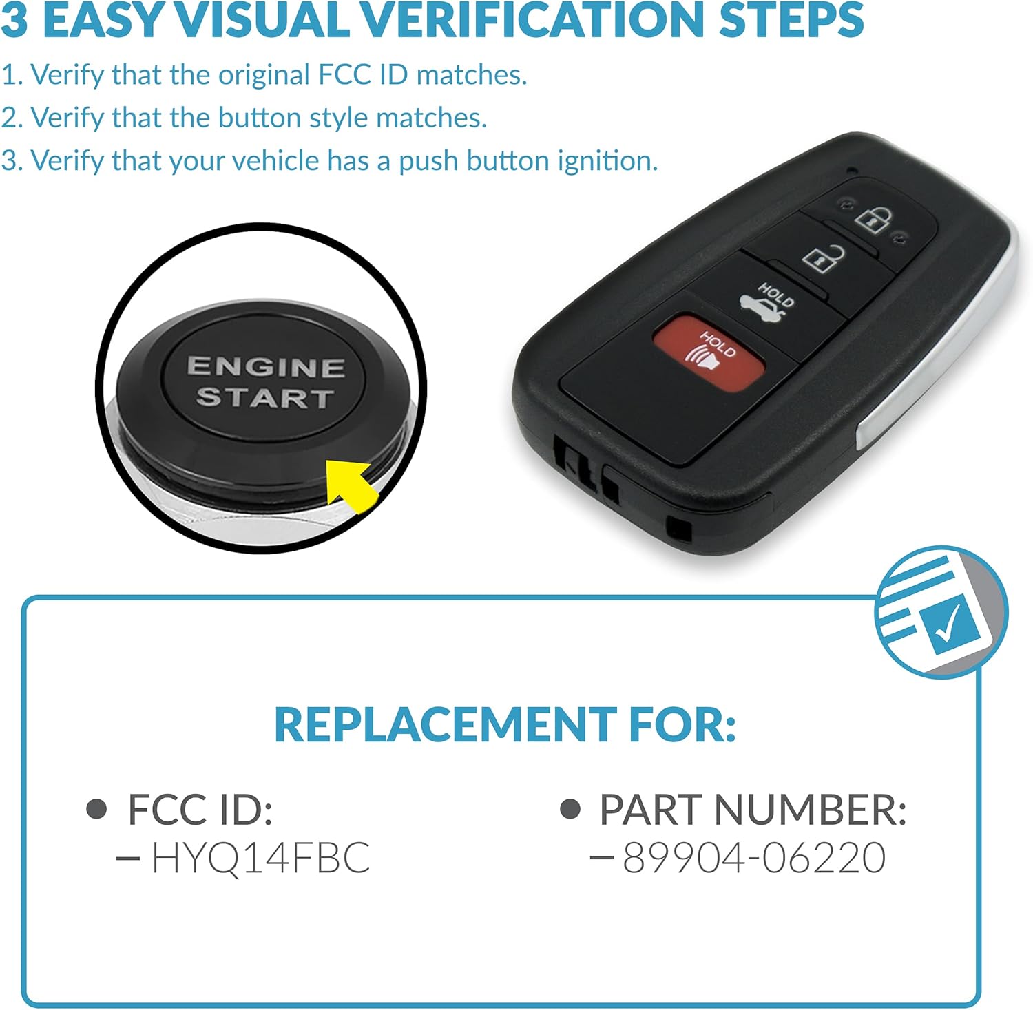 Keyless2Go Replacement for 4 Button Proximity Remote Smart Key Toyota HYQ14FBC 89904-06220