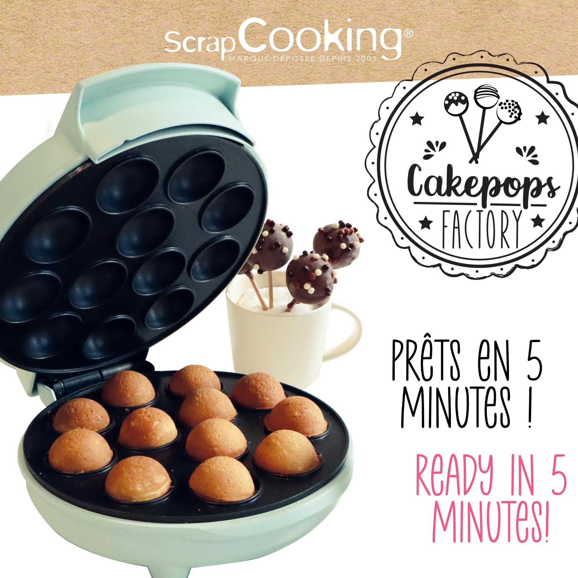 ScrapCooking - Machine à Cakepops - Appareil Cake Pops Factory - Prêts en 5 Minutes - Cadeau Pâtisserie Cuisine Goûter - Recette Incluse - 3893, Blanc