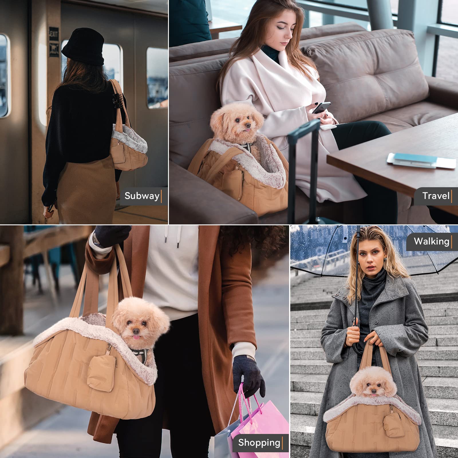 A 4 Pet Hundetasche für Hunde, Waschbar Welpentasche mit Futterbeutel Hunde, Tragetasche für kleinen Hund, Welpen, S: 40x20x24 cm, mehr Platz für die Lagerung, Khaki