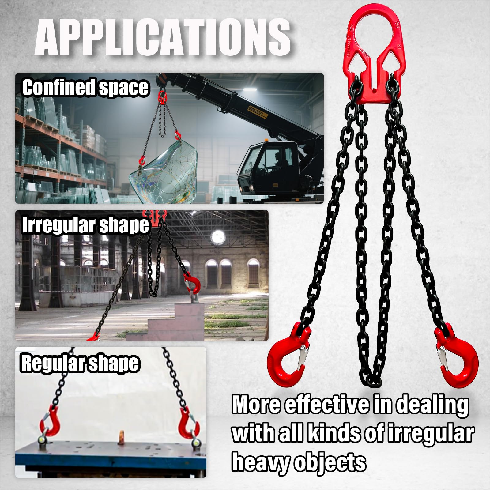 YATOINTO Adjustable Chain Sling 10FT 5/16”, 3.18 Ton G80 Alloy Steel Double Leg Slings with 2 Safety Grab Hooks, 2 Way Chain Slings Heavy Duty with Standard Marking