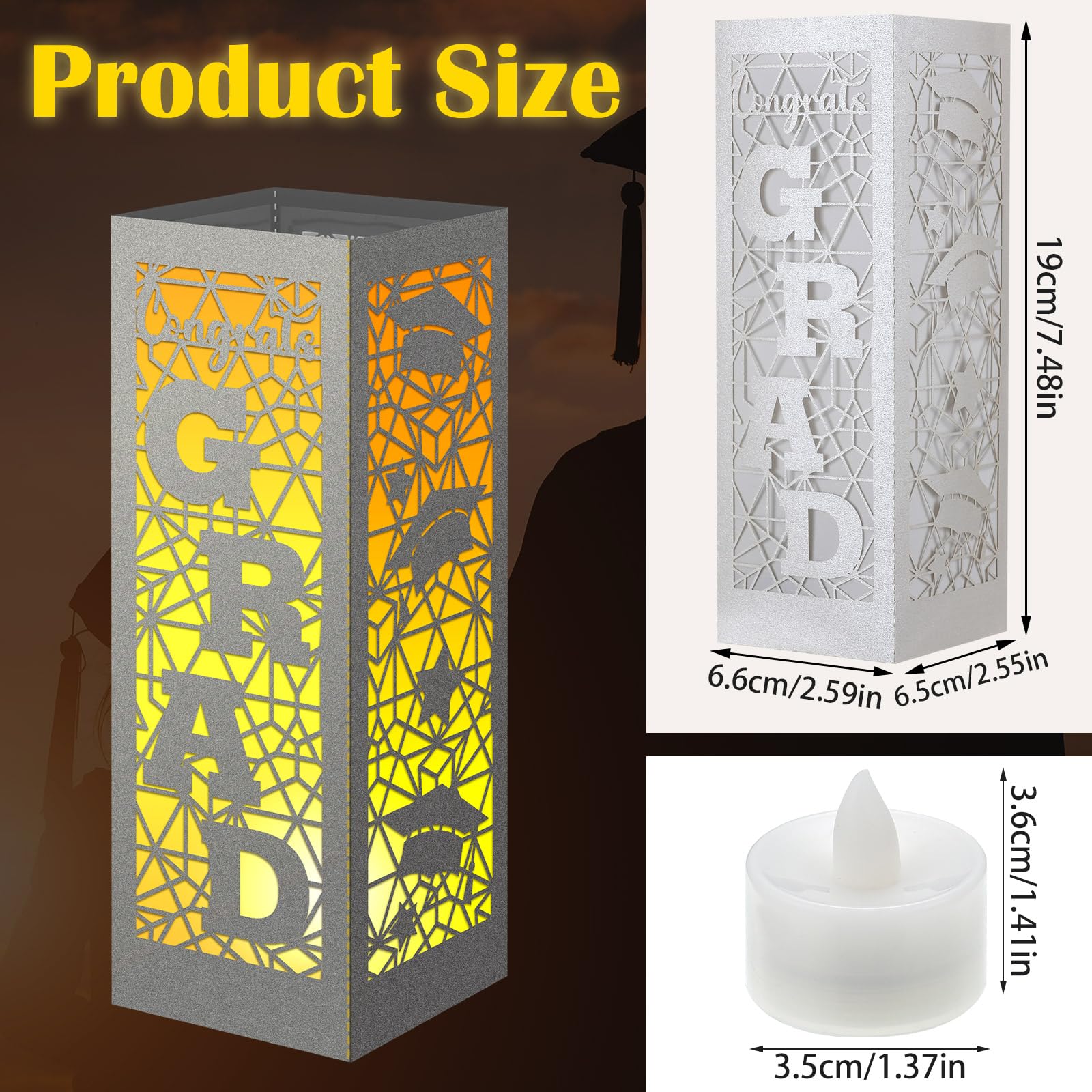 Rossesay 6 Pcs Graduation Table Centerpieces Boxes Class of 2025 Graduation Lanterns for Centerpieces with LED Candles Congrats Grad School College Party for Party Table Decoration (Silver)