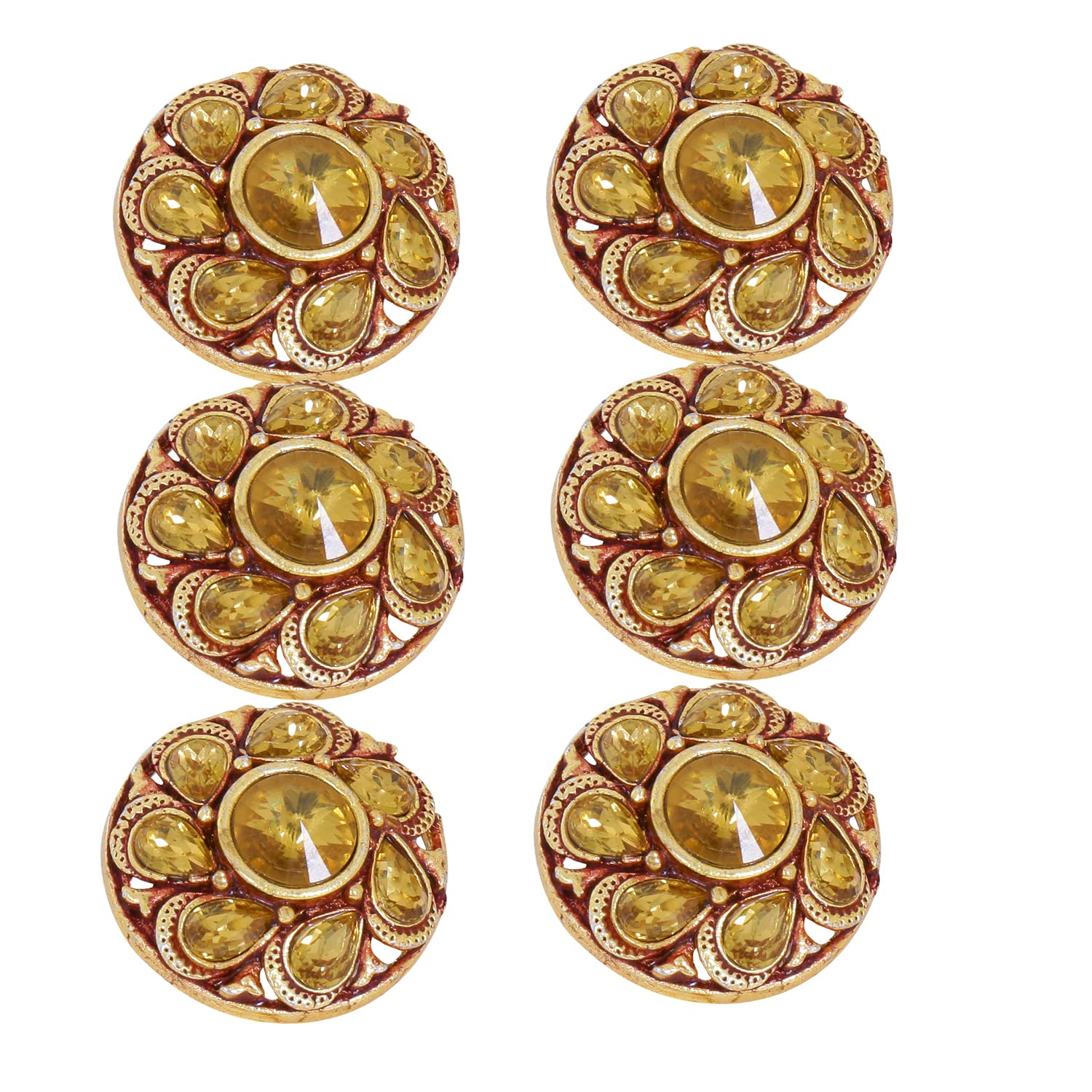 tripin Antique Alloy Round Button for Coat Blazer Suit, Sherwani and Indian Dresses Sports Coat Uniform Jacket Beautiful Ethnic Classy Design (Pcs - 6) (Yellow - RED)-picture-25