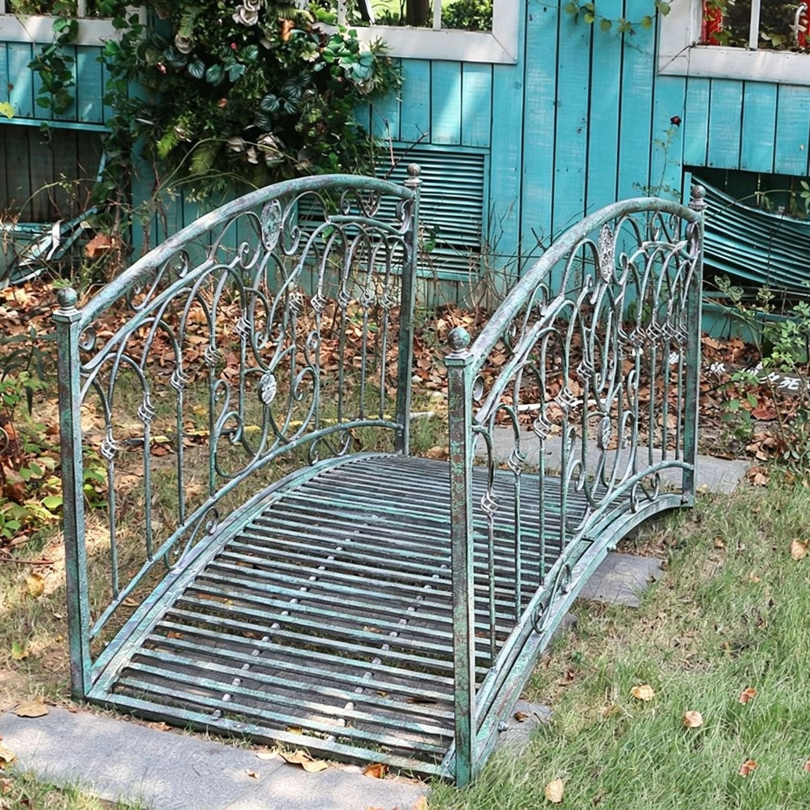 Ponte ad arco in metallo per giardino, passerella decorativa in ferro | Ringhiere di sicurezza per prato, laghetto, giardino, patio, fattoria, cortile