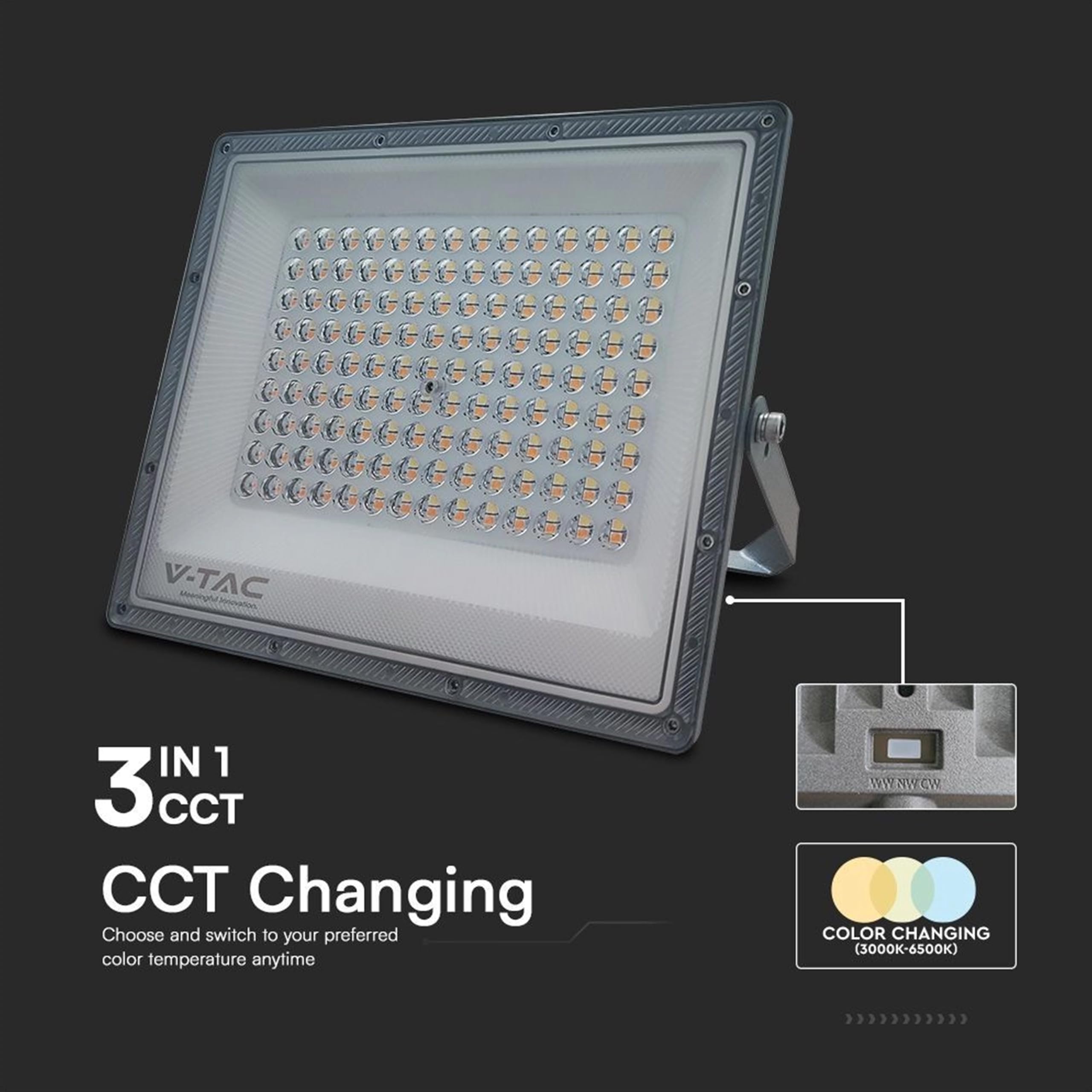 V-TAC Faro LED da Esterno 100W - [Chip Samsung + Tecnologia RLE] - 8150 Lumen - IP65 - Proiettore Faretto LED Nero Casa, Giardino, Garage, Magazzino - Luce CCT 3 IN 1 Calda, Fredda o Naturale