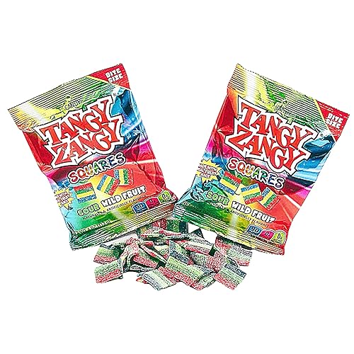 Miniatura 1 de Tangy Zangy - Cuadrados de frutas silvestres ácidos, caramelos de goma de tamaño bocado, paquete de 2, 4 onzas