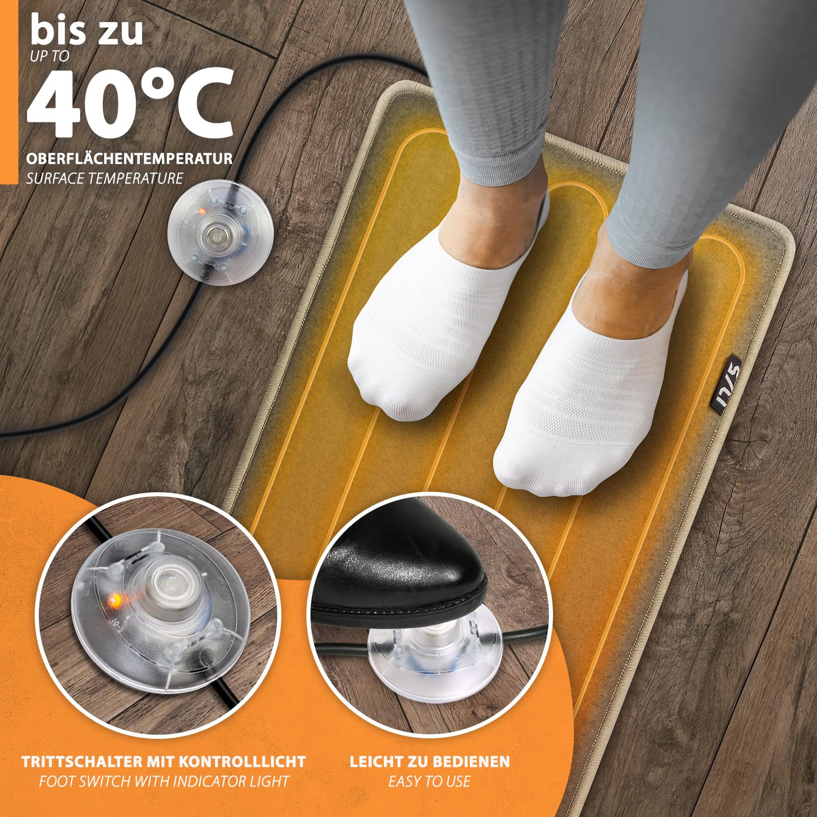 17/5 Heizteppich Heizmatte 35x110cm 100Watt Farbe: Camel - Für Schreibtisch, Home Office, PC Arbeitsplatz