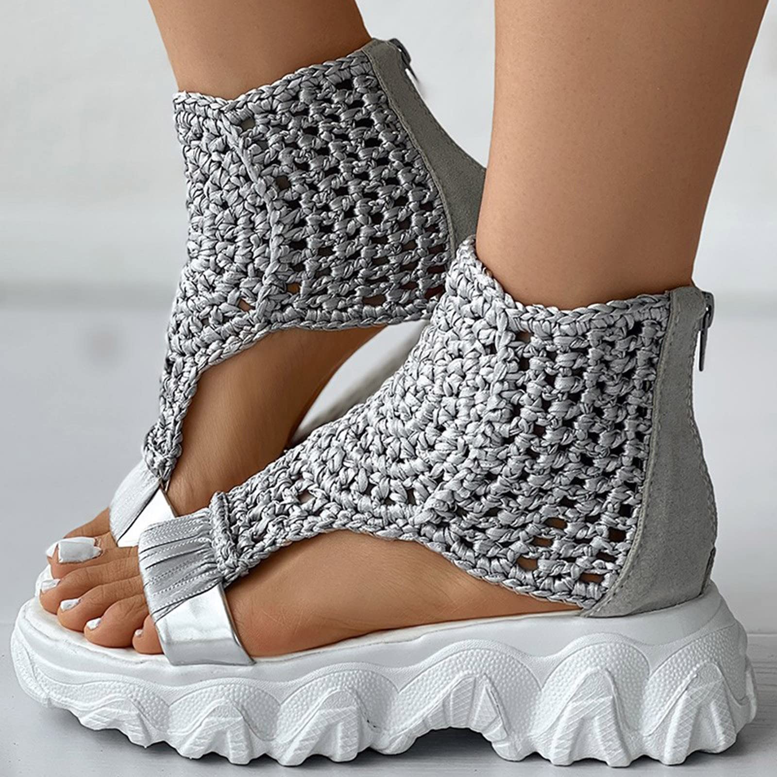 Genérico Sandalias De Tacón Sandalias De Verano para Mujer, Suela con Cuña, Elegantes Cuña Mujer, Zapatos Zuecos, Mules Cuero, Estilo Vintage Verano, Chanclas Cós para Anchos