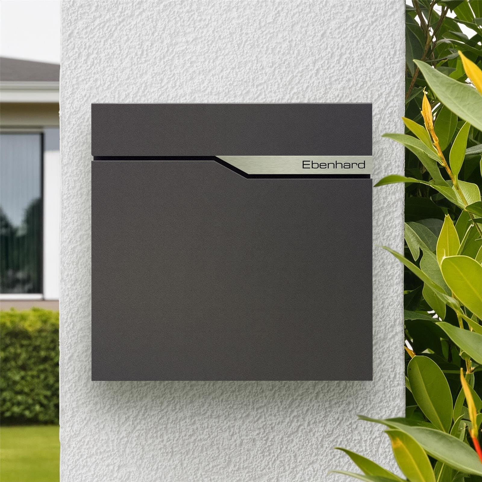 Metzler buzón Moderno Ebenhard en DB 703 Gris micáceo – buzón de Pared con Compartimento para periódicos – buzón con Placa de Nombre de Acero Inoxidable V2A – tamaño: 37 × 37 × 10,5 cm