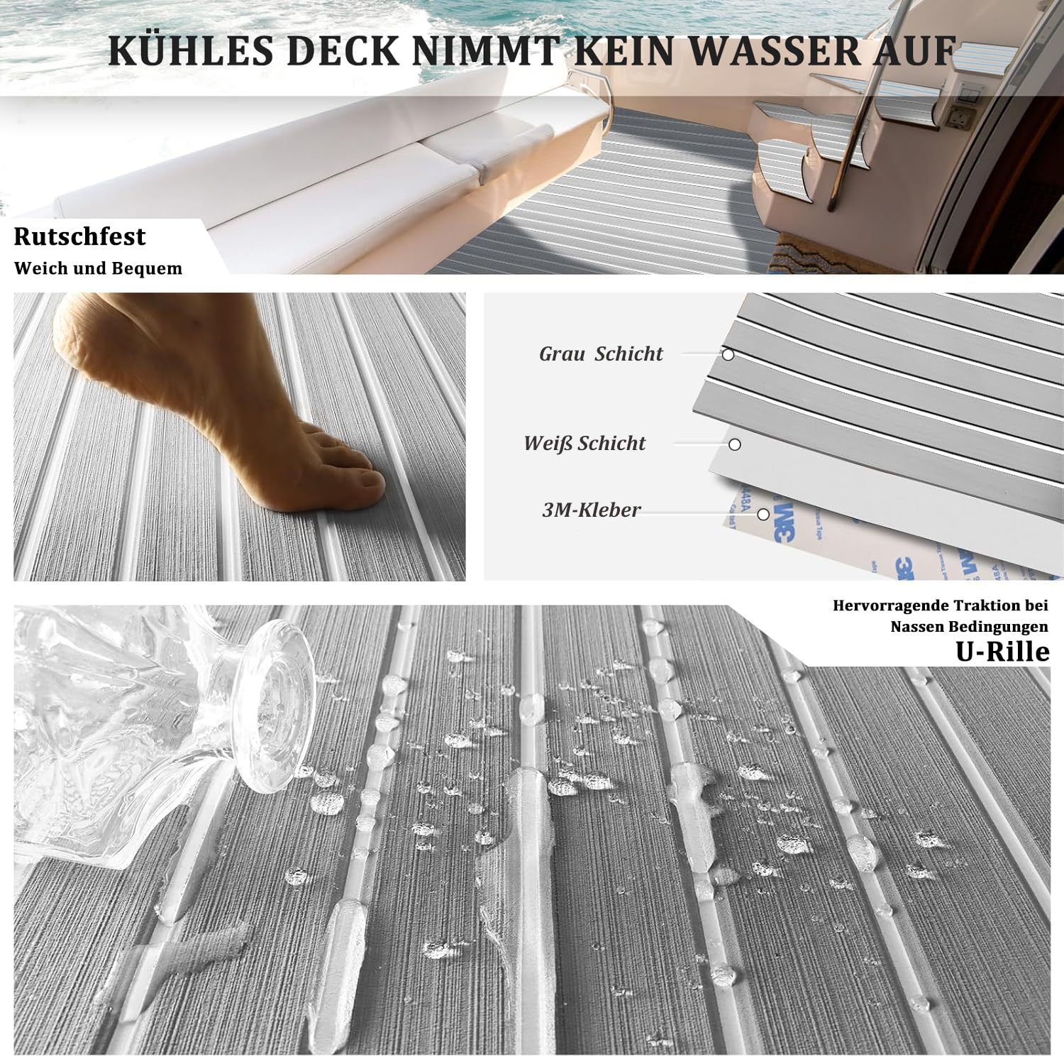 HXBYX Revêtement de sol en mousse EVA avec support autocollant 3M pour bricolage, bateau, feuille de marine, en faux teck, antidérapant, pour kayak, yacht, piscine, camping-car, 240 x 112 cm, 240 x 79