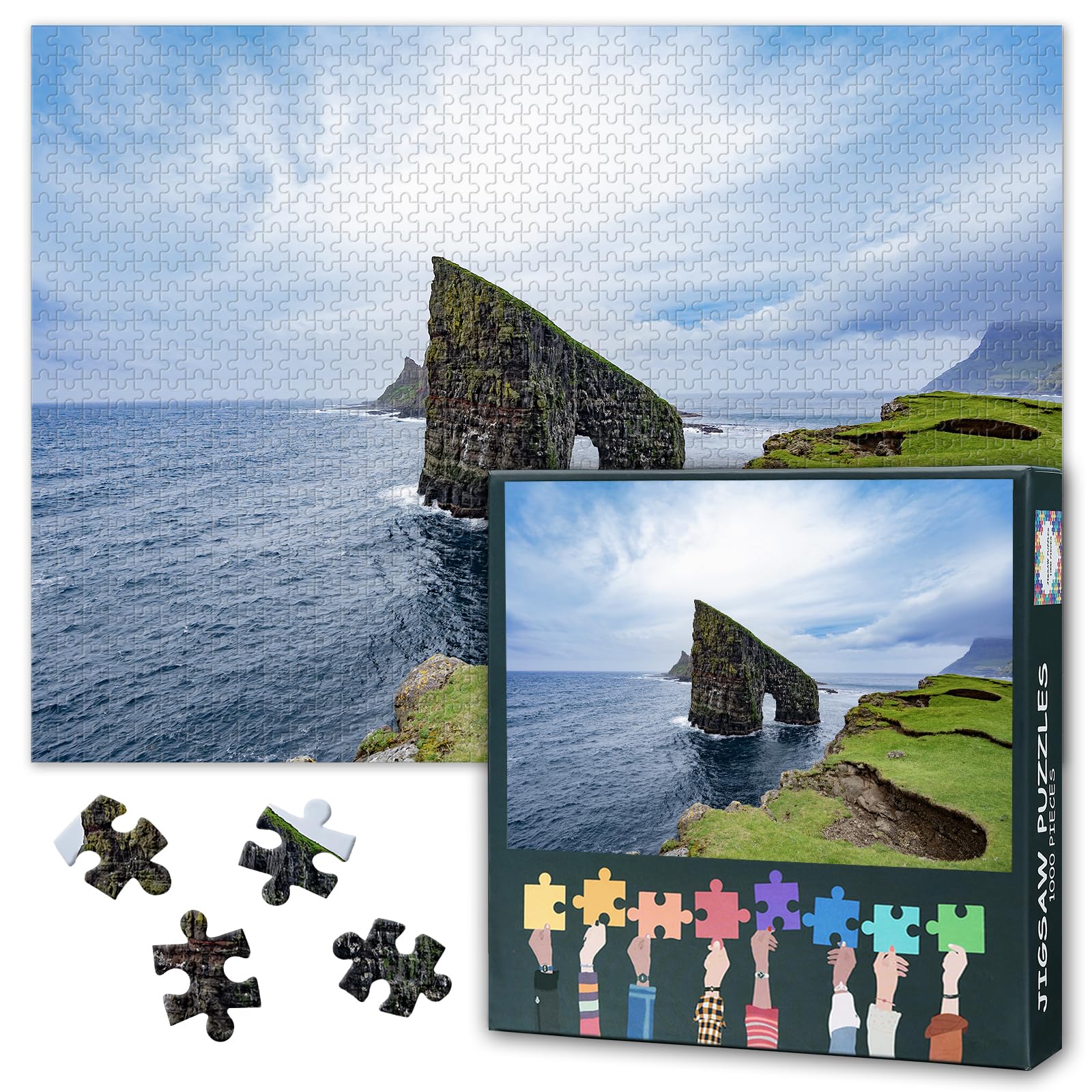 Jigsaw Puzzle for Adults - 1000 Piece Puzzles North Atlantic Ocean Faroe Islands, Challenging Puzzles Game for Bedroom Decor & Birthday Gifts 50x70 cm