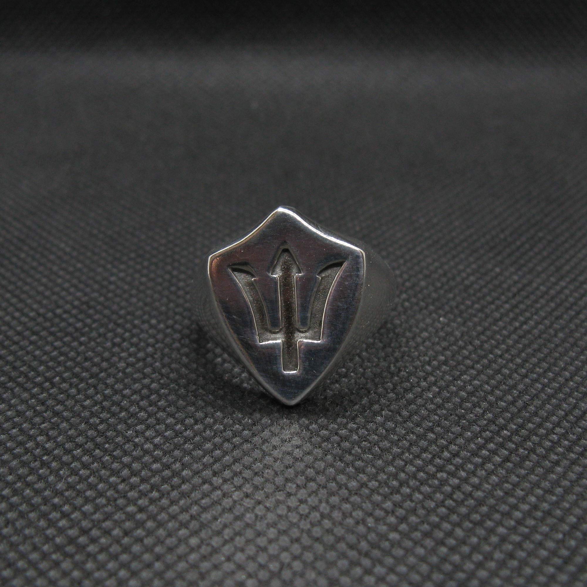 Bague en Argent Sterling Symbole de Poseidon Trident Solide Poinçonné 925