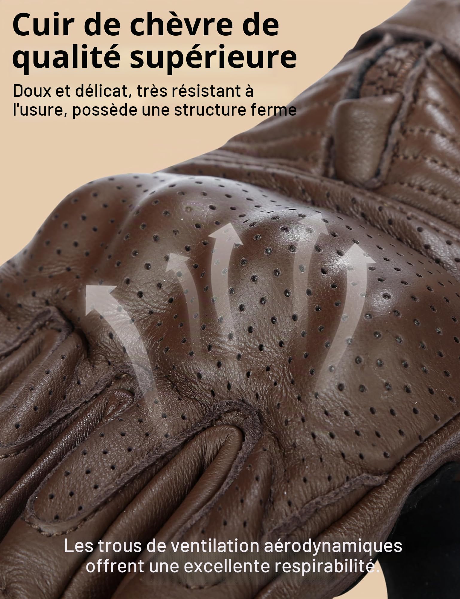 INBIKE Gants Moto Rétro Homologué CE 100% Cuir pour Homme à Écran Tactile Plein Doigts Respirant Antichoc Antidérapant pour la Course de Moto VTT