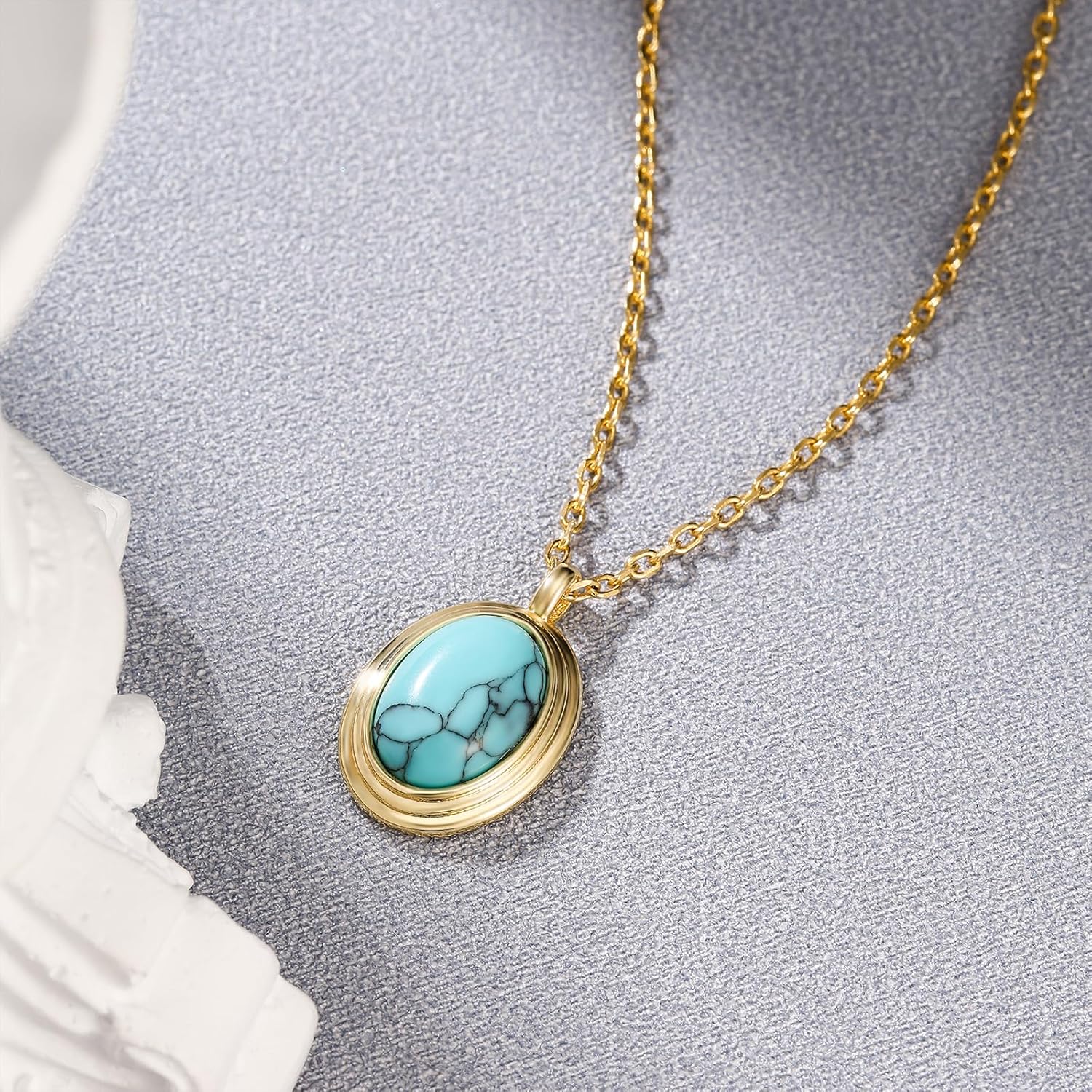 Turquoise Necklace Western Jewelry for Women Turquoise Stone Pendant Oval Chunky Gold Necklace - Image 4