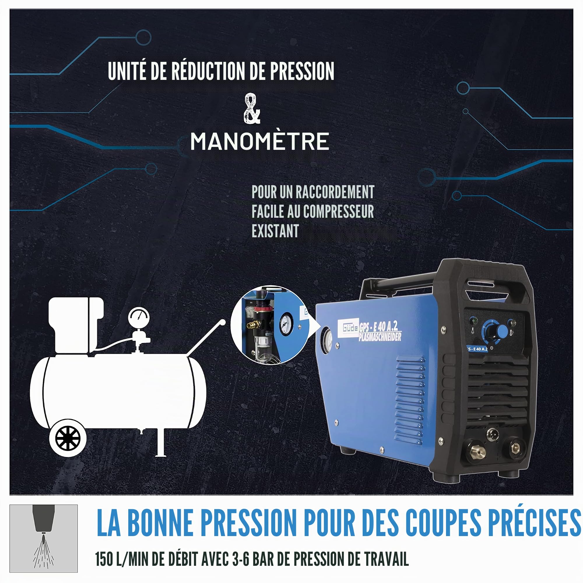 Güde 20092 Coupe-plasma GPS-E 40 A.2 (coupe-plasma haute fréquence, torche de 2,5 m, épaisseur du matériau max. 12 mm)