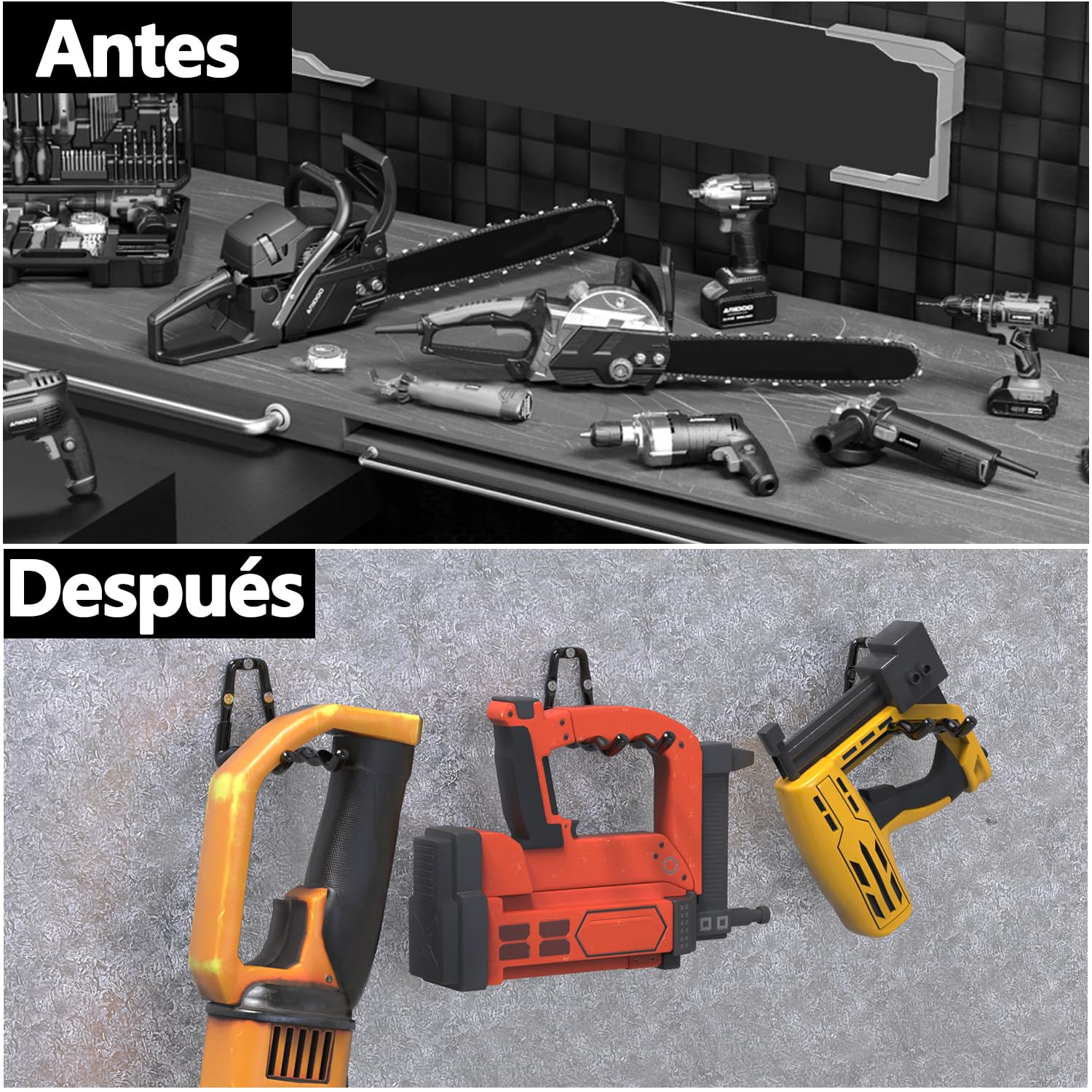 3-H Juego de 18 Ganchos de Pared de Acero de Una Pieza Reforzado, Organizador de Herramientas Multiusos para Garaje, Jardín y Taller
