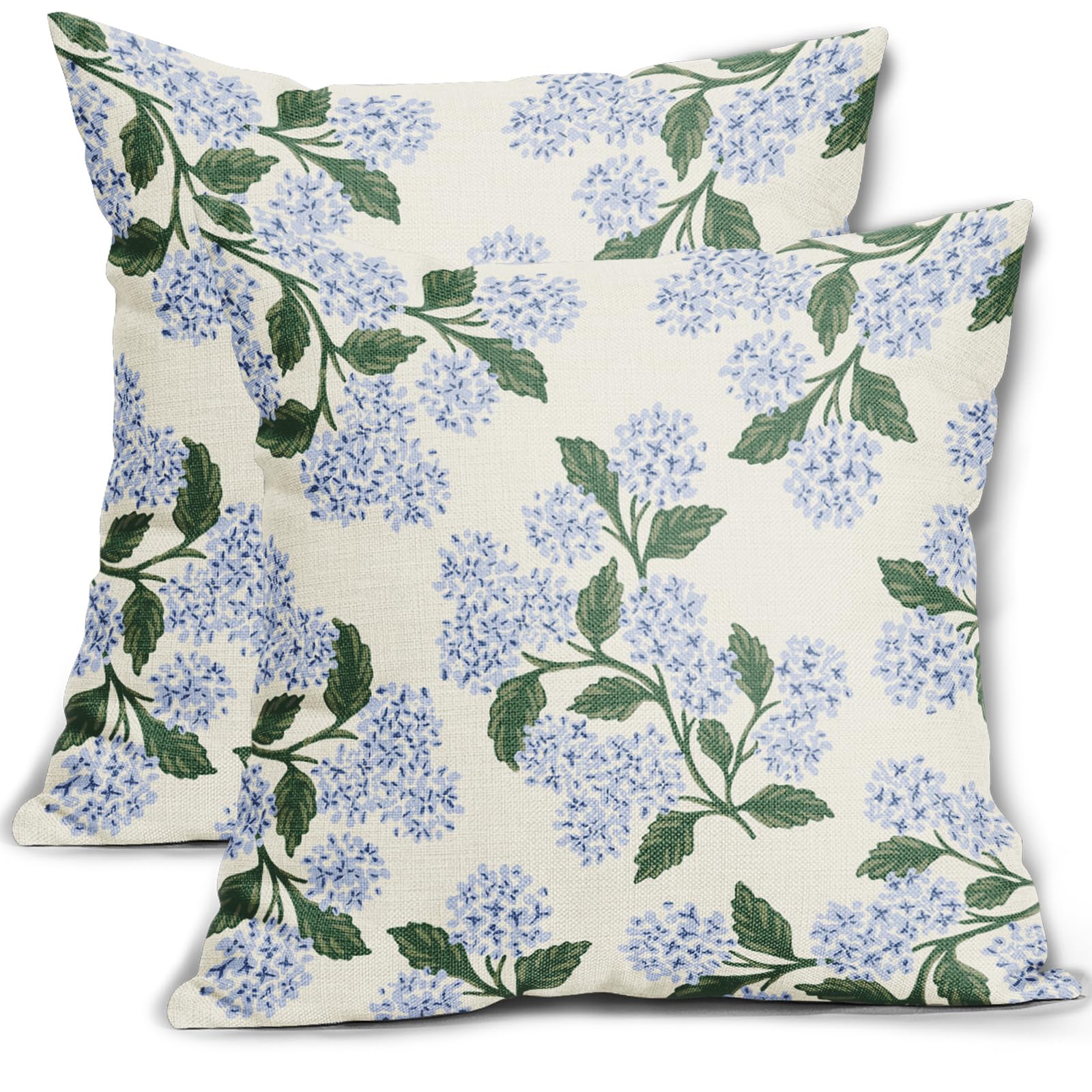 Aytipun Hydrangea Pillow Covers 16x16 Set of 2 Blue Floral Green Leaves Print Decorative Throw Pillowcases Outdoor Rustic Flower Farmhouse Spring