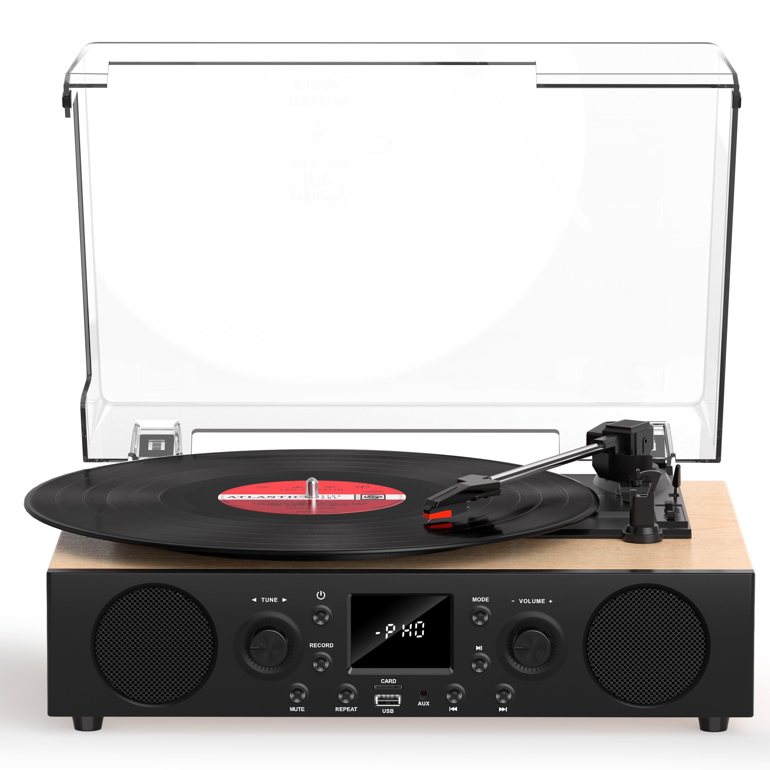 Odtwarzacz płyt z wbudowanymi głośnikami, gramofon Bluetooth w stylu vintage, 3 prędkości, z nagrywaniem USB, odbiorem Bluetooth, wyjściem liniowym RCA i wejściem AXU, radiem FM, odtwarzaczem płyt