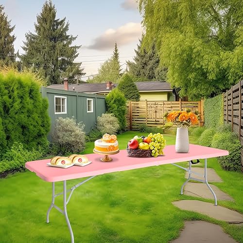 Miniatura 73 de Mesa plegable de plástico portátil de 4 pies/6 pies/8 pies, mesa de comedor de picnic blanca y negra, plegable por la mitad para campamento, fiesta