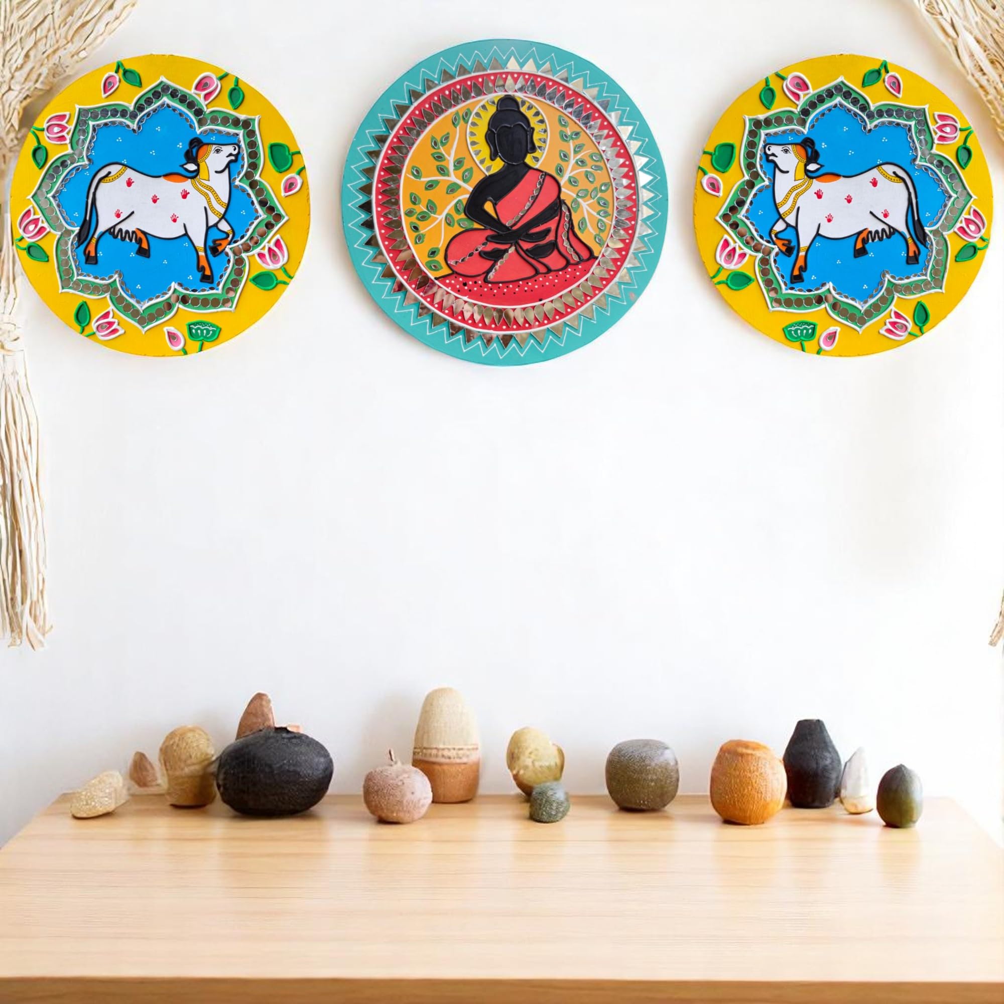 Mud Mirror Art Wall Decor | Traditional Handcrafted Indian Ethnic Wall Hanging | Blue Design for Living Room, Bedroom, Office Decoration | Size: 31 cm x 31 cm x 2 cm-picture-18