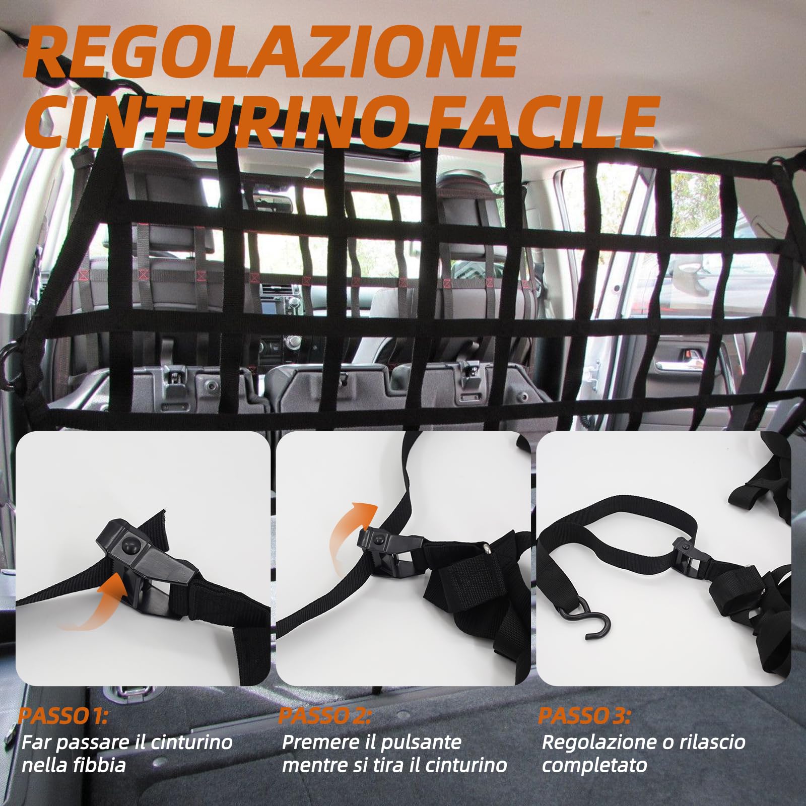 Rete di carico: rete antistrappo con 4 cinghie regolabili per fissare il carico su rimorchi pickup. Adatto per furgoni, Ducato, Boxer, Jumper, Opel Movano, Ford Transit, Mercedes-Benz