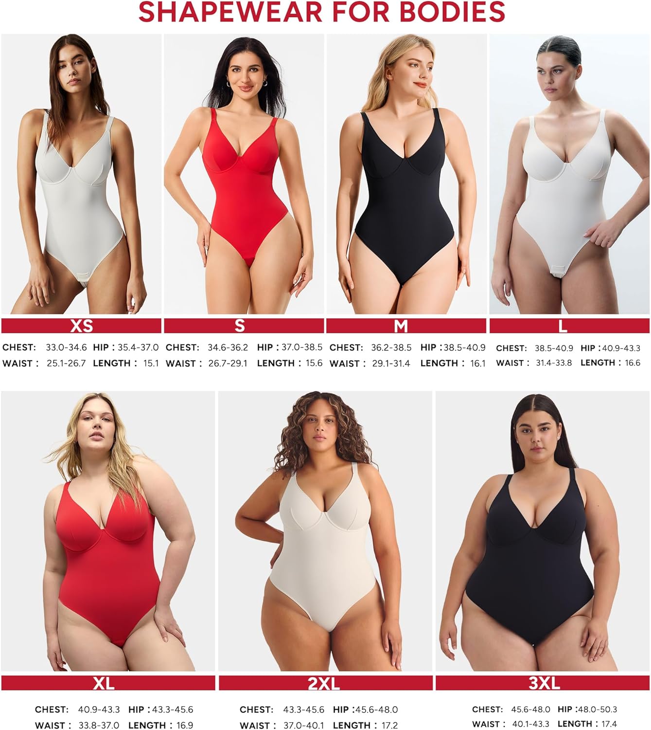 Nebility Shapewear Bodysuits for Women Tummy Control Body Shaper Deep V Neck Thong Body Suits - Image 7