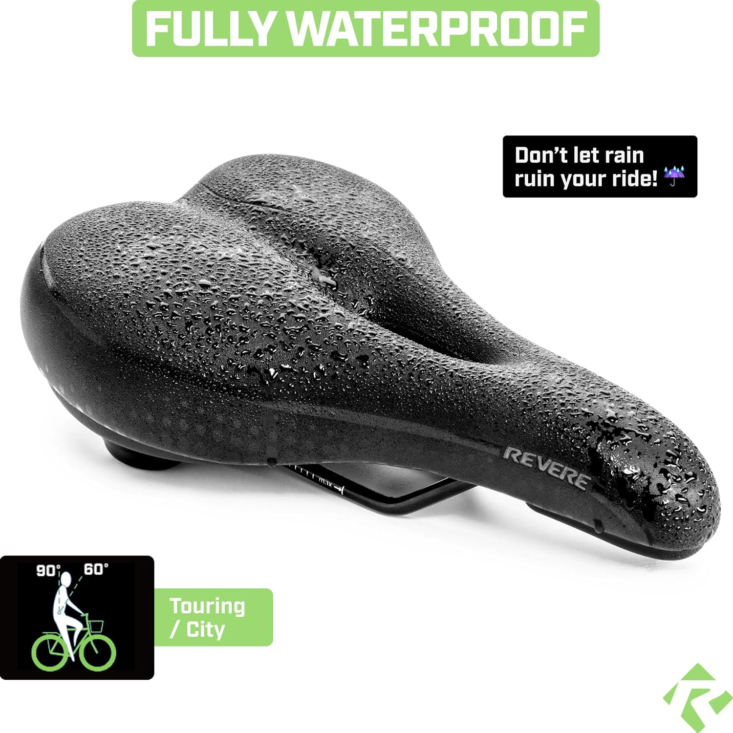 Revere Comfort Bike Seat Dual Shock Absorber Anti Vibration GEL Suspension Bicycle Seat for Men and Women, Waterproof Bike Saddle Integrated Handle. Road MTB E-Bikes Peloton Exercise and Cruiser Bikes