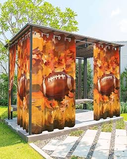 Waterproof Outdoor Curtains for Patio, Football Autumn Orange Maple Leaves Grommet Outside Curtain Privacy Panels, Watercolor Oil Painting Style Outdoor Drapes with Tieback, 54x84inx2