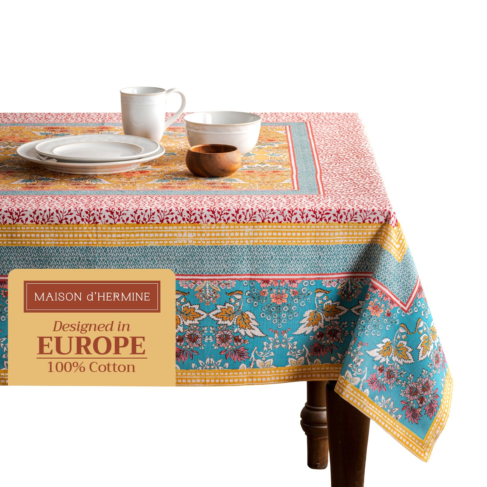 Maison d' Hermine Table Cloth Rectangle Table 100% Cotton 180 cm x 140 cm Tablecloth Reusable Everyday Use for Dining Farmhouse Home Party Festive Hotel Kitchen Spring Summer (Marquise)