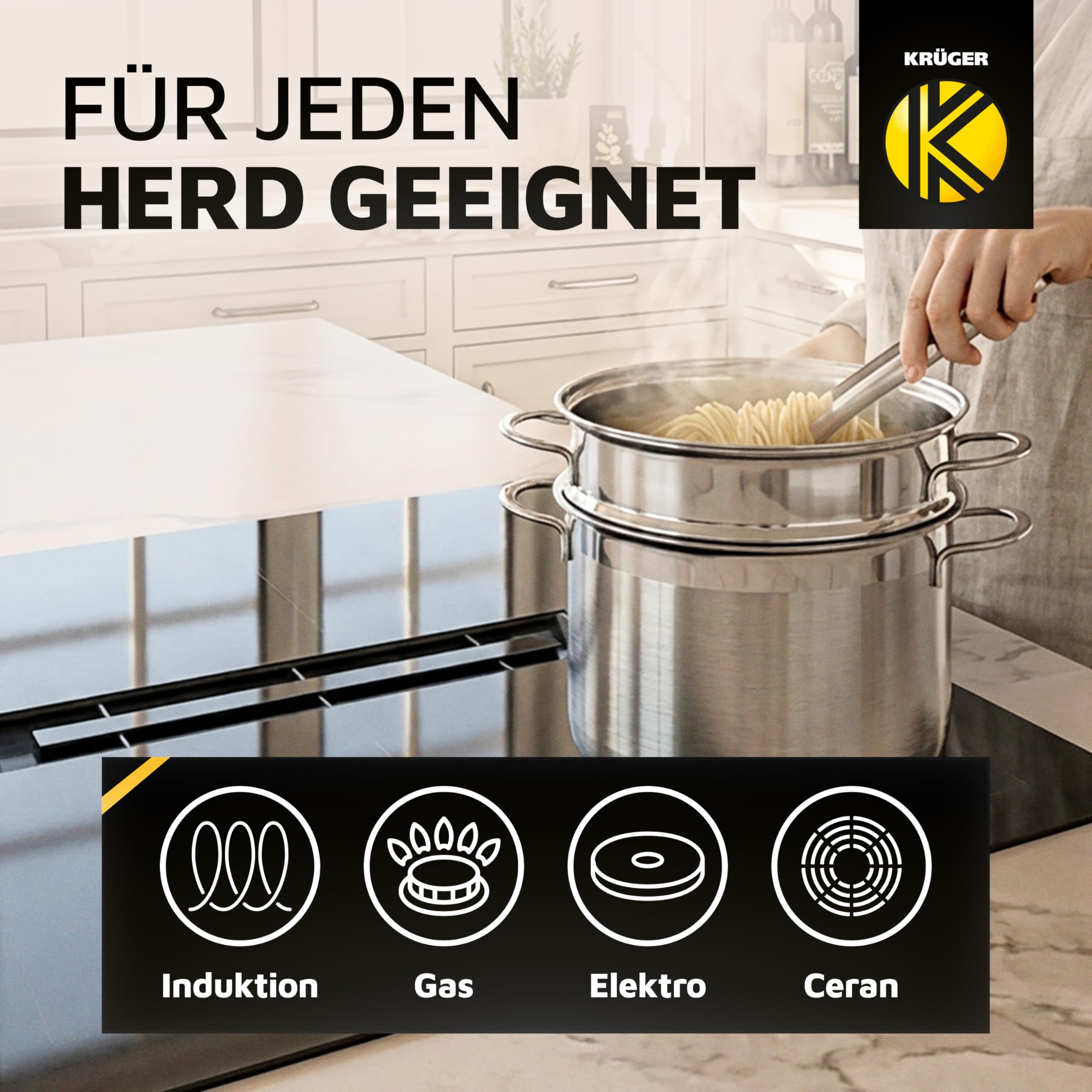 Krüger Spa - Pentola per Spaghetti in Acciaio Inox, 24 cm