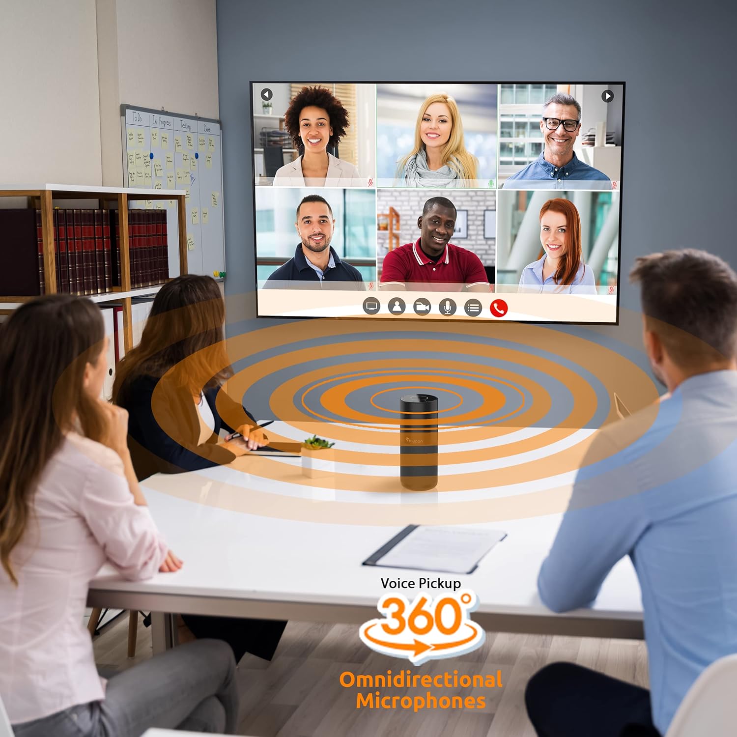 TOUCAN S100 Conference Speakerphone, 360° Voice Pickup, Wireless & USB Speakerphone with AI Noise Reduction, Plug and Play for Zoom, Teams, Home Office Meetings