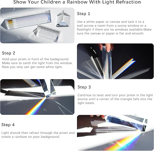 Miniatura 4 de Juego de prismas de cristal equiláteros de 3 piezas, 1, 2 y 4 pulgadas de longitud, prisma triangular de cristal, prismas ópticos, enseñanza de
