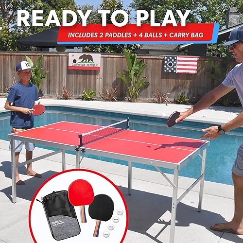 Miniatura 5 de GoSports - Juego de tenis de mesa de tamaño mediano – Rojo o azul – Juego de tenis de mesa portátil para interiores y exteriores con red, 2 raquetas
