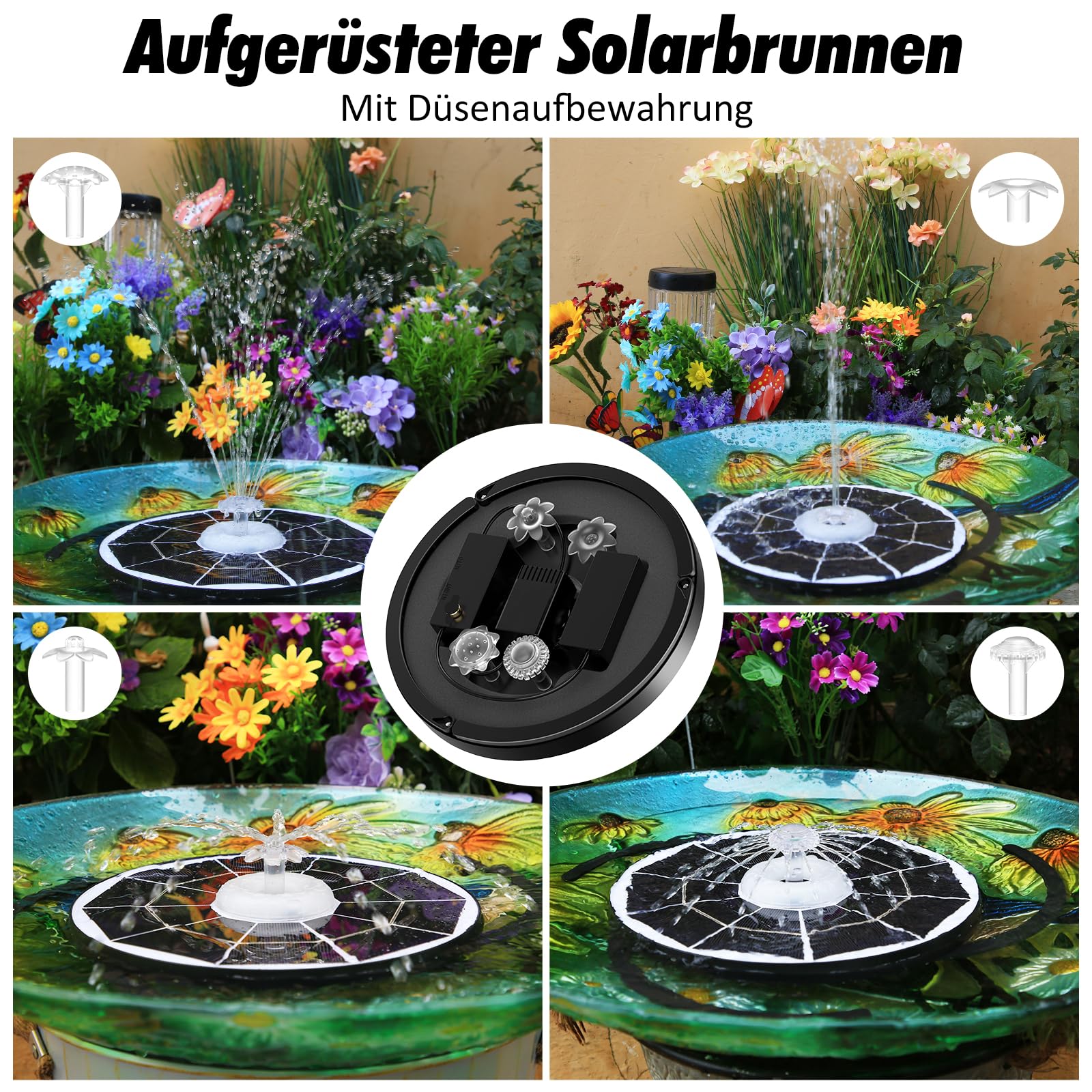 AISITIN 6.5W LED Solar Springbrunnen für Außen mit Fernbedienung, Solar Schwimmender Fontäne Pumpe mit 4 Sprüh Effekten,mit Akku und Gebührenpflichtig,Solarbrunnen für Draussen für Garten,Vogelbad