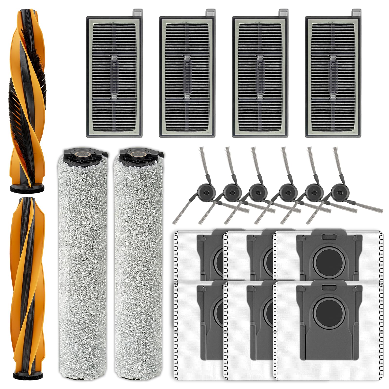 (20 pezzi) Z60 Ultra Roller Complete parti di ricambio per MOVA Z60 Ultra Roller Complete / Z60 Ultra Roller Standalone, 2 spazzole rotelle, 2 mop, 4 filtri HEPA, 6 sacchetti per la polvere, 6