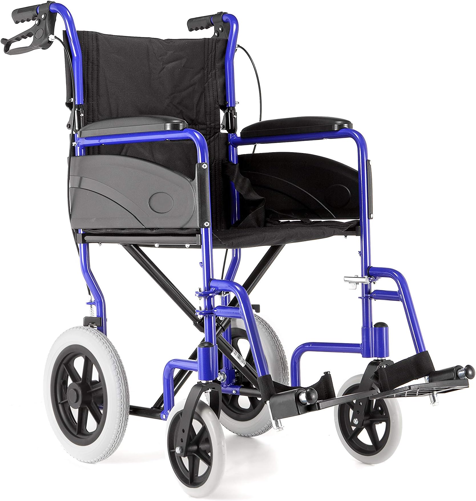 Dash Express Ultra Lightweight Folding Attendant Propelled Wheelchair with Tall Handles (Blue)