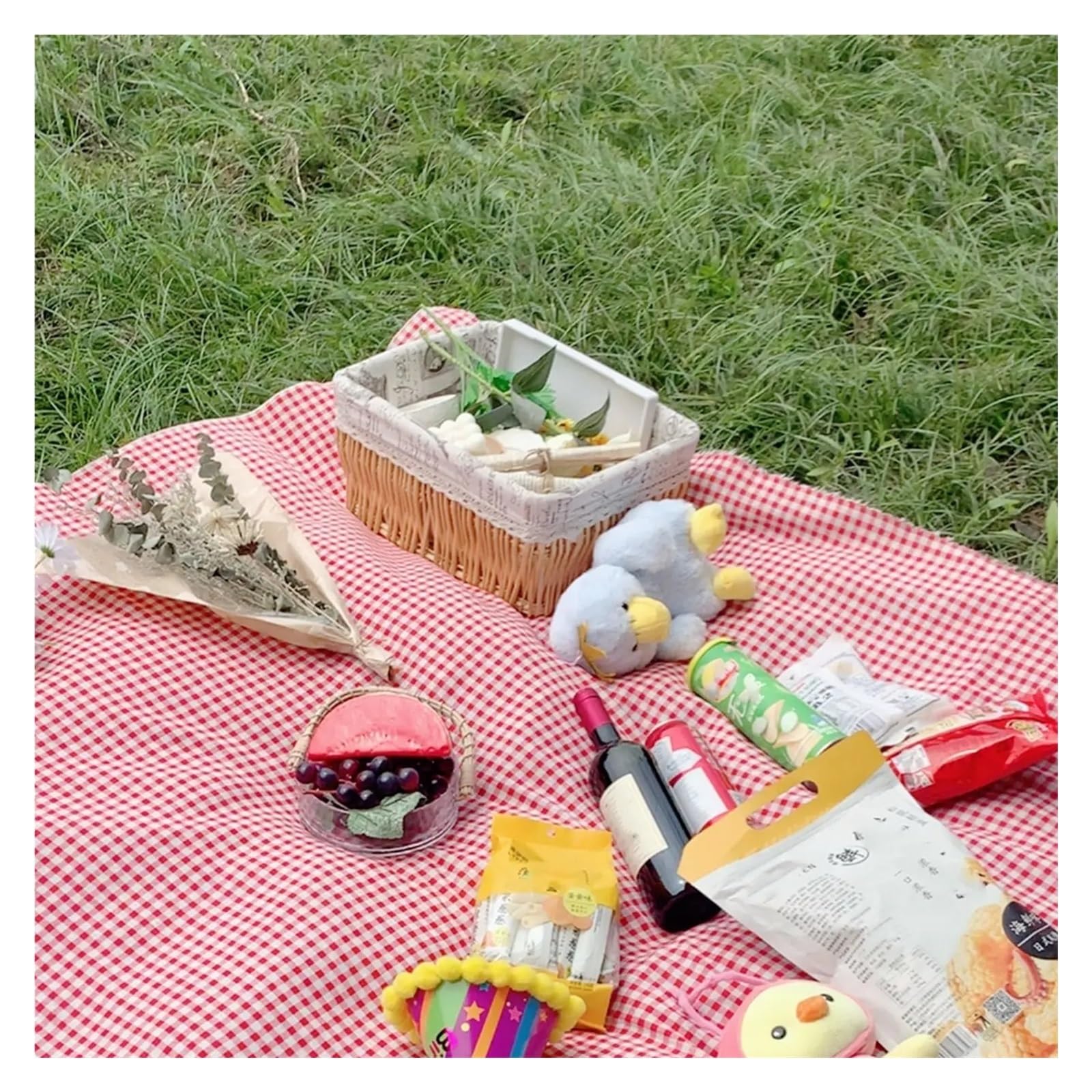 Alfombra Picnic Impermeable Manta de Picnic for Exteriores Rde, Mantas Plegables, Mantel de Cuadros Vichy(Red,150x240cm)