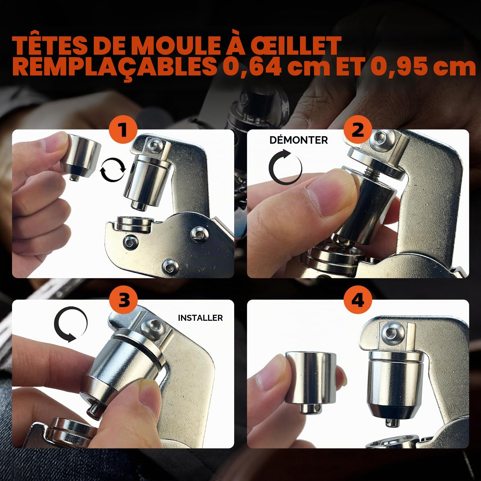 HAPDEN Oeillets Métalliques Kit 6mm et 10mm, Pince à Oeillets pour Bâches et Tissus, set d'oeillets pour Bâches avec 200 Oeillets et Kit d'outils