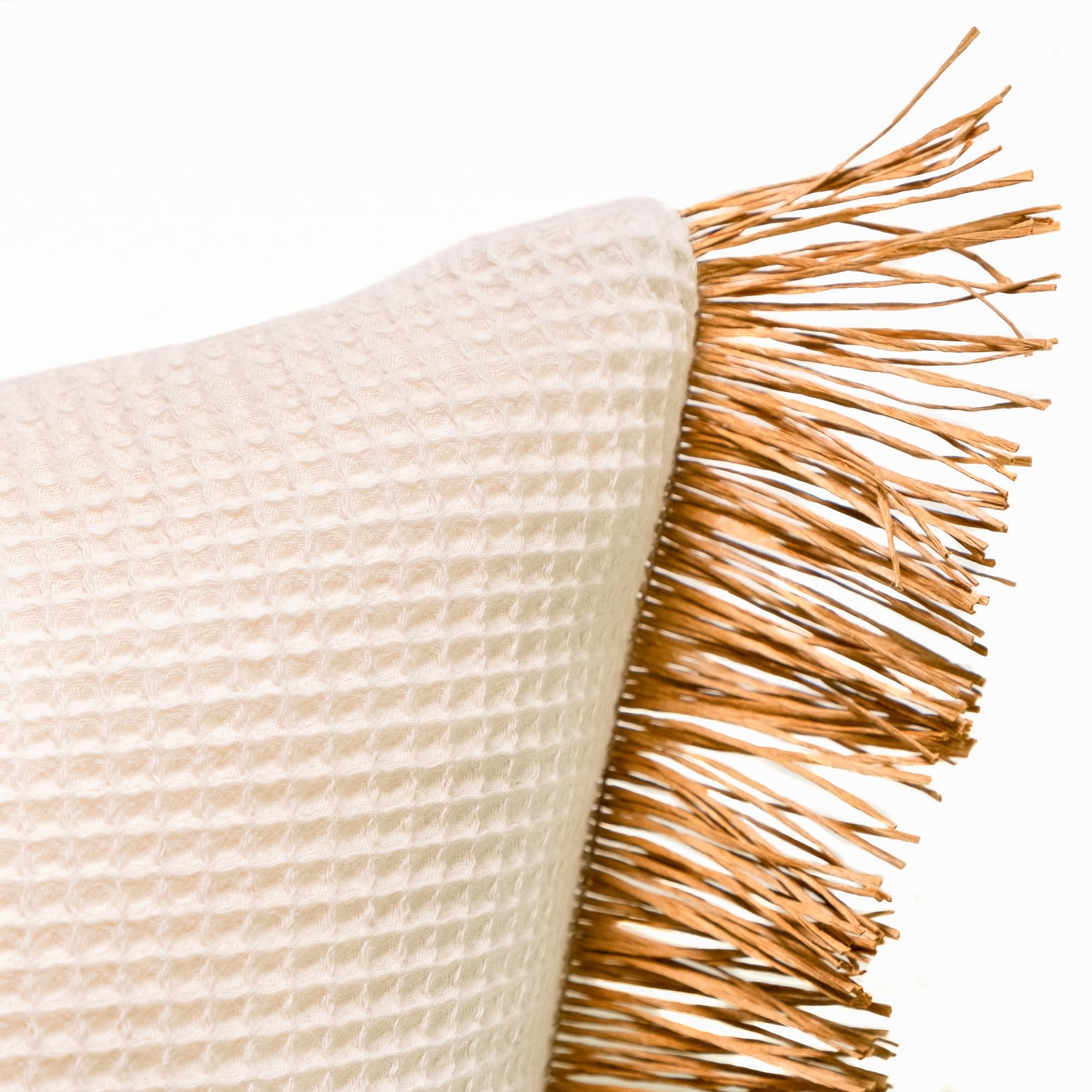 TAPIDECOR | Pack 2 Fundas + 2 Rellenos de Cojín | Modelo Fleco Rafia Ocre | Decoración Hogar | Cojin Dormitorio, Sofá, Salón, Terraza | Diseño Moderno y Elegante | Tejido Piqué Gofrado | 60x60cm …