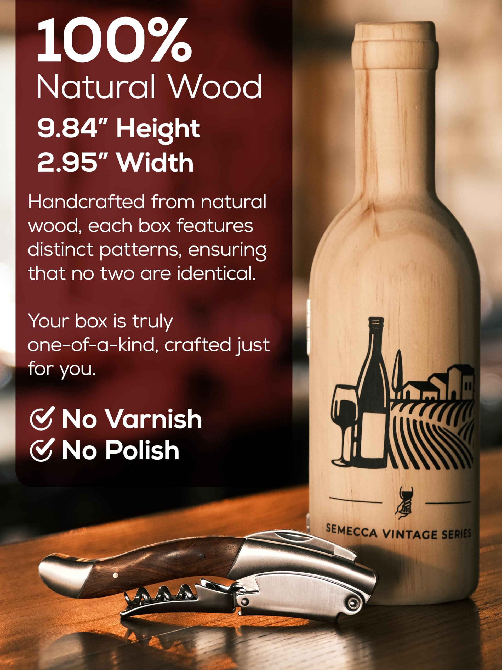 Sacacorchos para vino de camarero, doble etapa, el abridor de vino perfecto y llave de vino, caja de madera con forma de botella de vino, regalo para los amantes del vino (Maunwood)