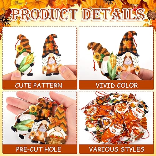 Miniatura 4 de Peryiter 48 adornos de gnomo de Acción de Gracias para árbol de fieltro de otoño, decoración de árbol de otoño, gnomos colgantes, adornos colgantes