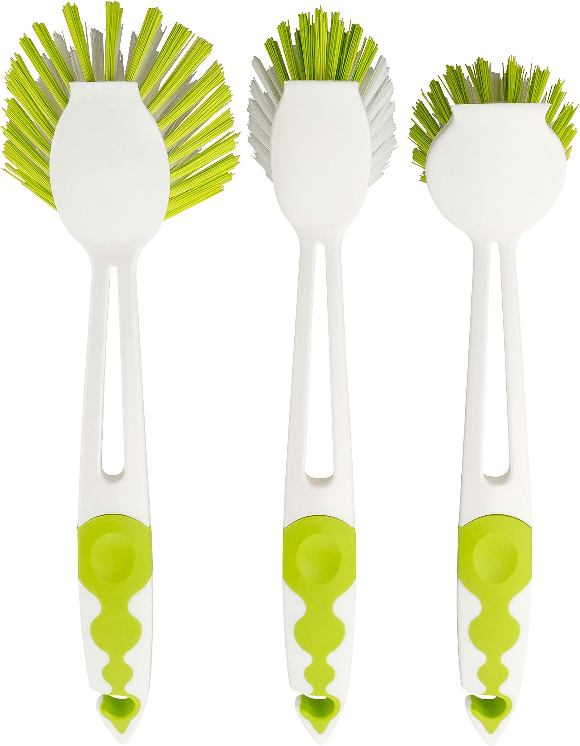 Premium Washing Up Brush Set of 3 Assorted Styles and Colours | Cup Brush Washing Up Brush/Cleaning Brush/Mix for all standard Thermal Cooking Pots – Made in Germany Limegreen (Spülbürste Rund / Oval / Diskett )