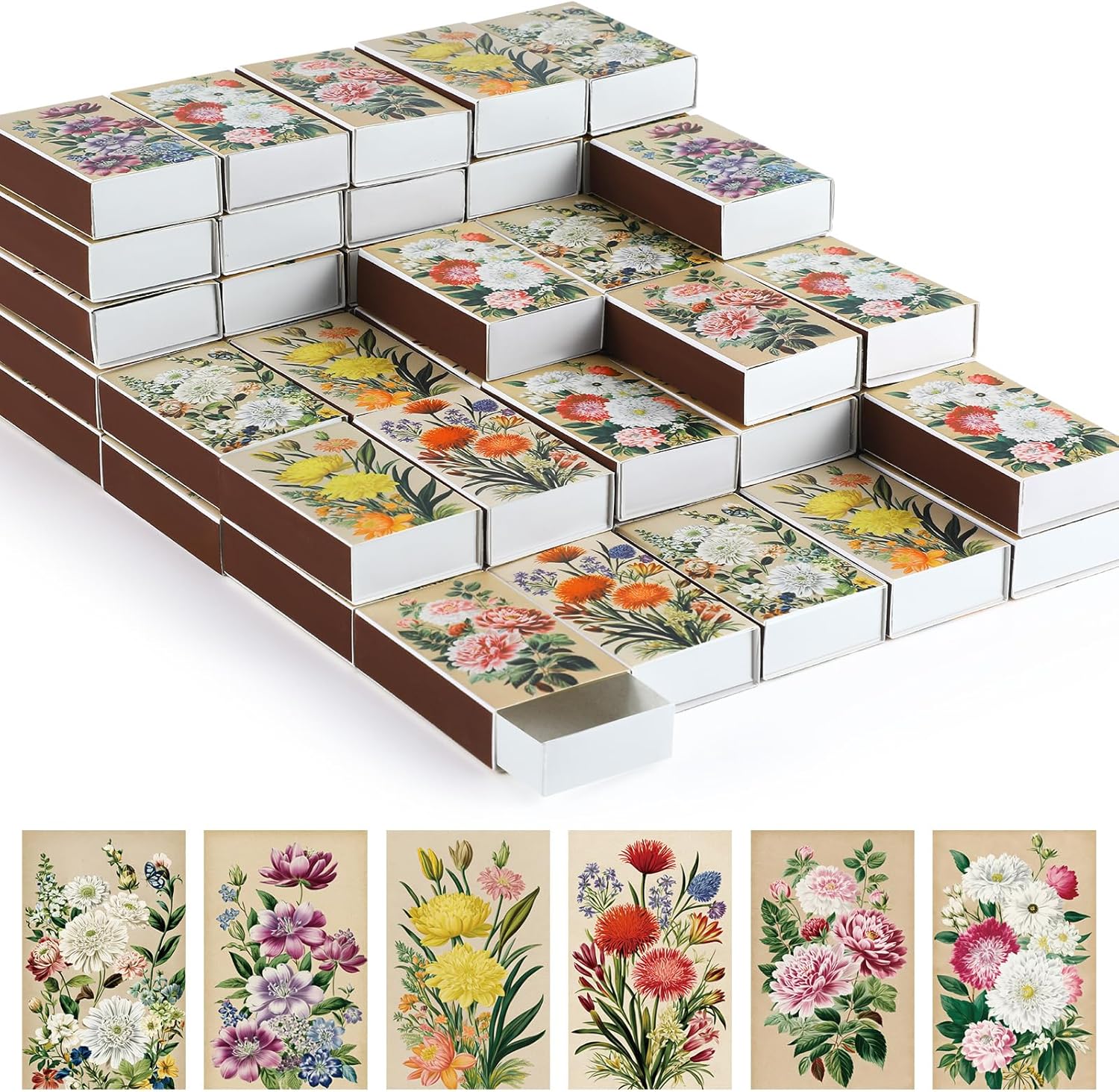 60 Pcs Spring Flower Blank Matches Containers 2.24 x 1.42 x 0.59 Inches Floral Match Holder Baby Shower Tea Party Favor for Guests Decorative Match Storage Boxes(Spring) Classic