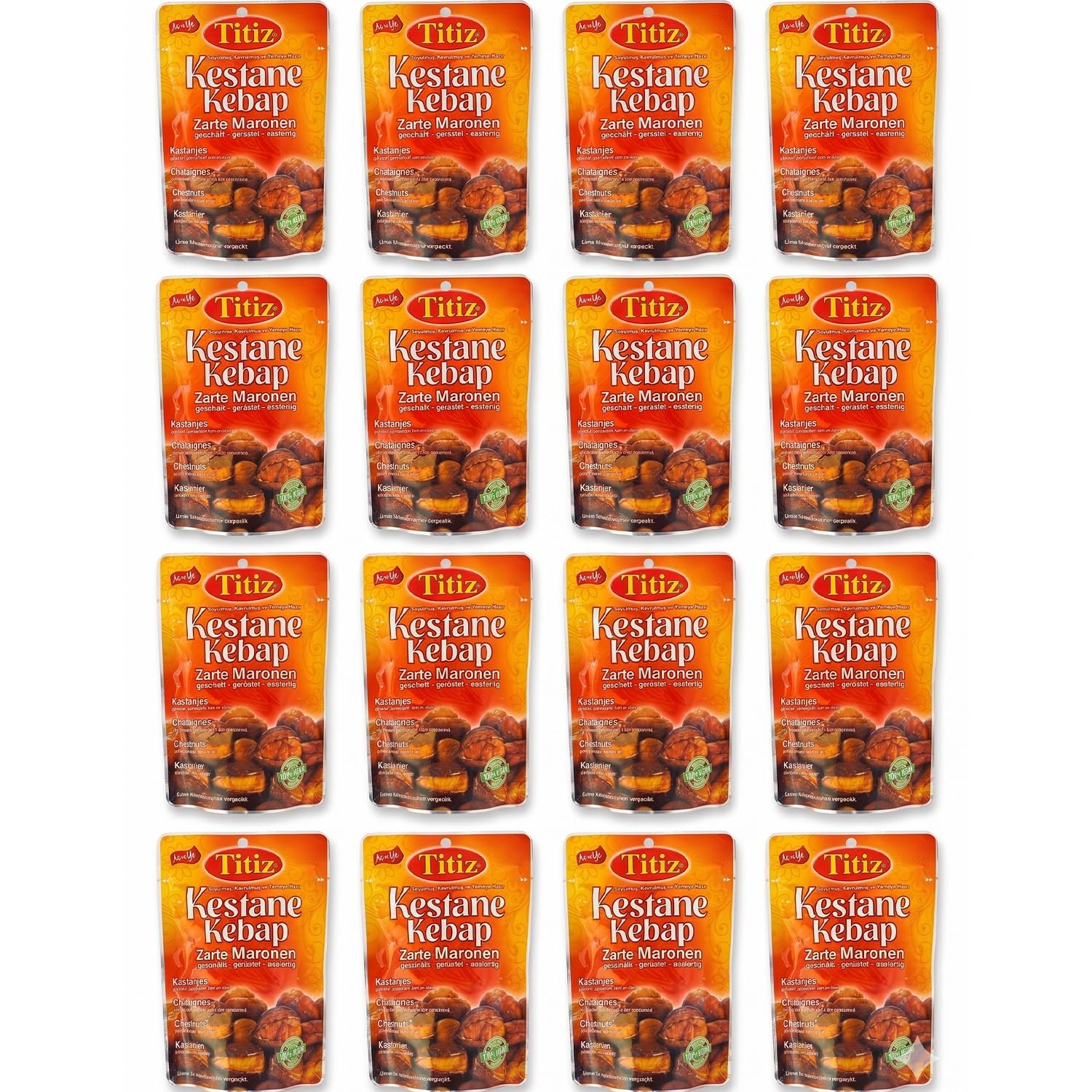 Titiz Geschälte Esskastanien geröstet & verzehrfertig – Zarte Maronen ohne Schale,2 kg Vorteilspaket (16x125g Packung)