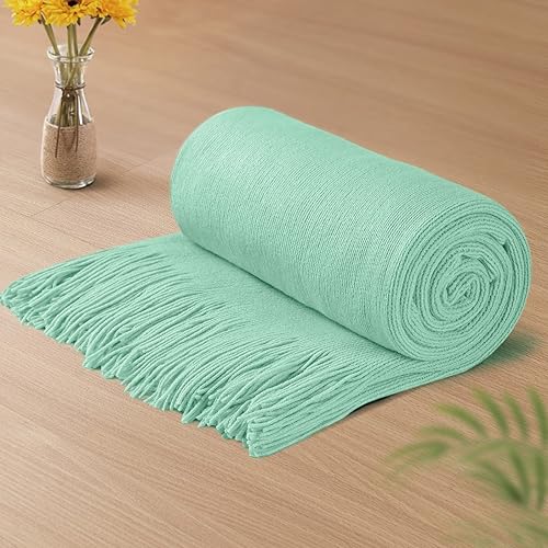 Vonty Manta de punto verde menta con borlas y flecos, 50 x 60 pulgadas, manta de punto súper suave, manta ligera decorativa de granja para sofá, cama Vonty Manta de punto verde menta con borlas y flecos, 50 x 60 pulgadas, manta de punto súper suave, manta ligera decorativa de granja para sofá, cama