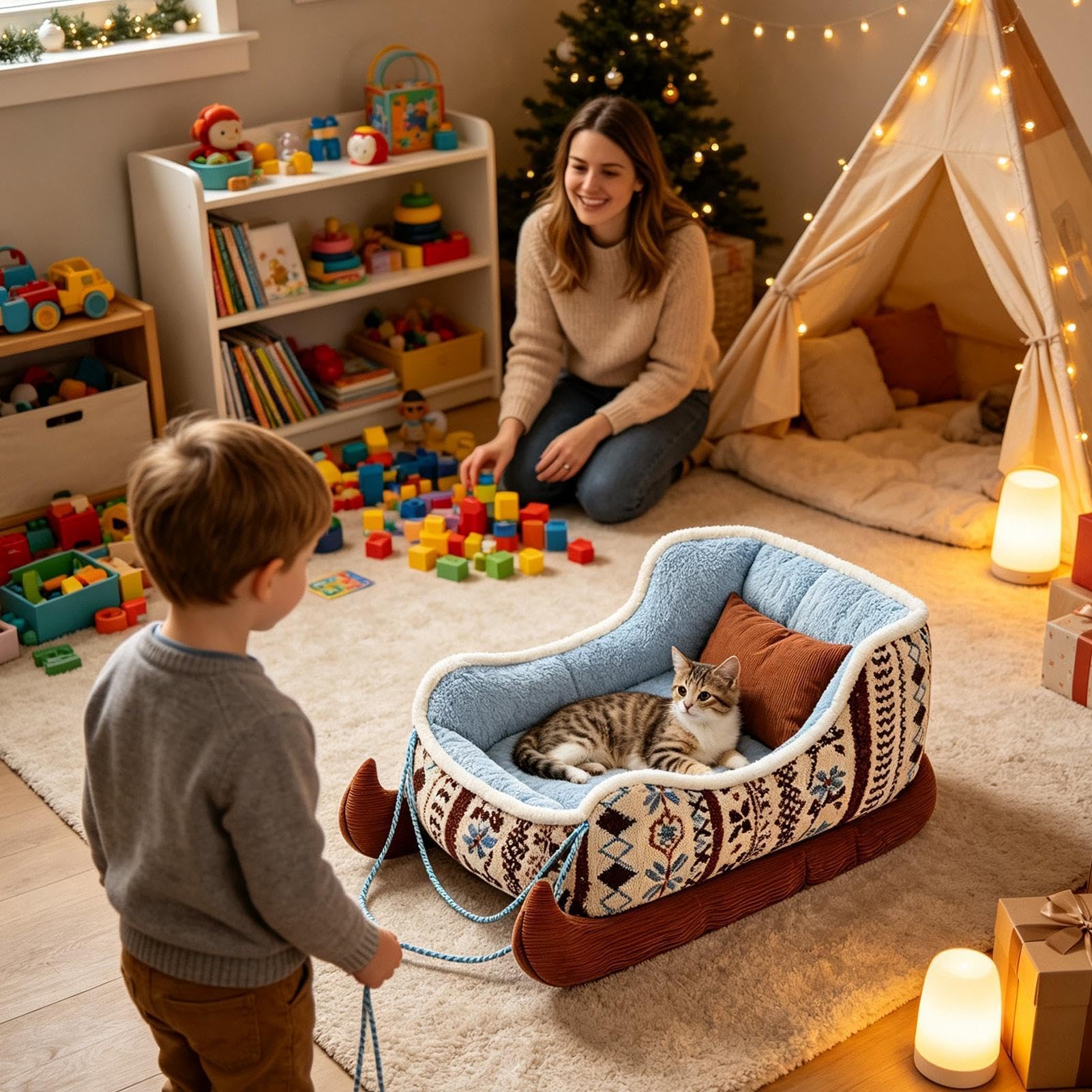 Cama trineo navideño para perros Adorable decoración de temporada, suave y