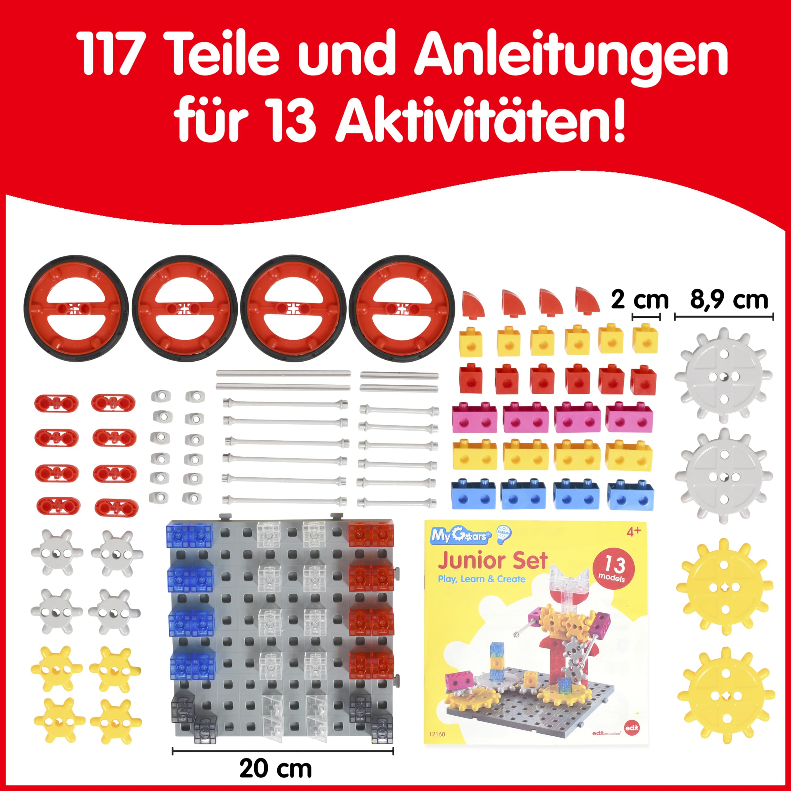 edxeducation My Gears Kinder-Set | 117 Teile | 13 Aktivitäten | Zahnrad-Spielzeug für Kinder | Baue rotierende, bewegliche Modelle | Konstruktionsspielzeug für Kinder von 4-8 Jahren