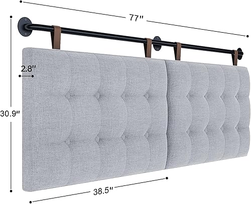 Miniatura 2 de HouseMila Cabecera para cama tamaño King, cabecera montada en la pared con tapicería de lino fino y acolchado de botones, altura ajustable para