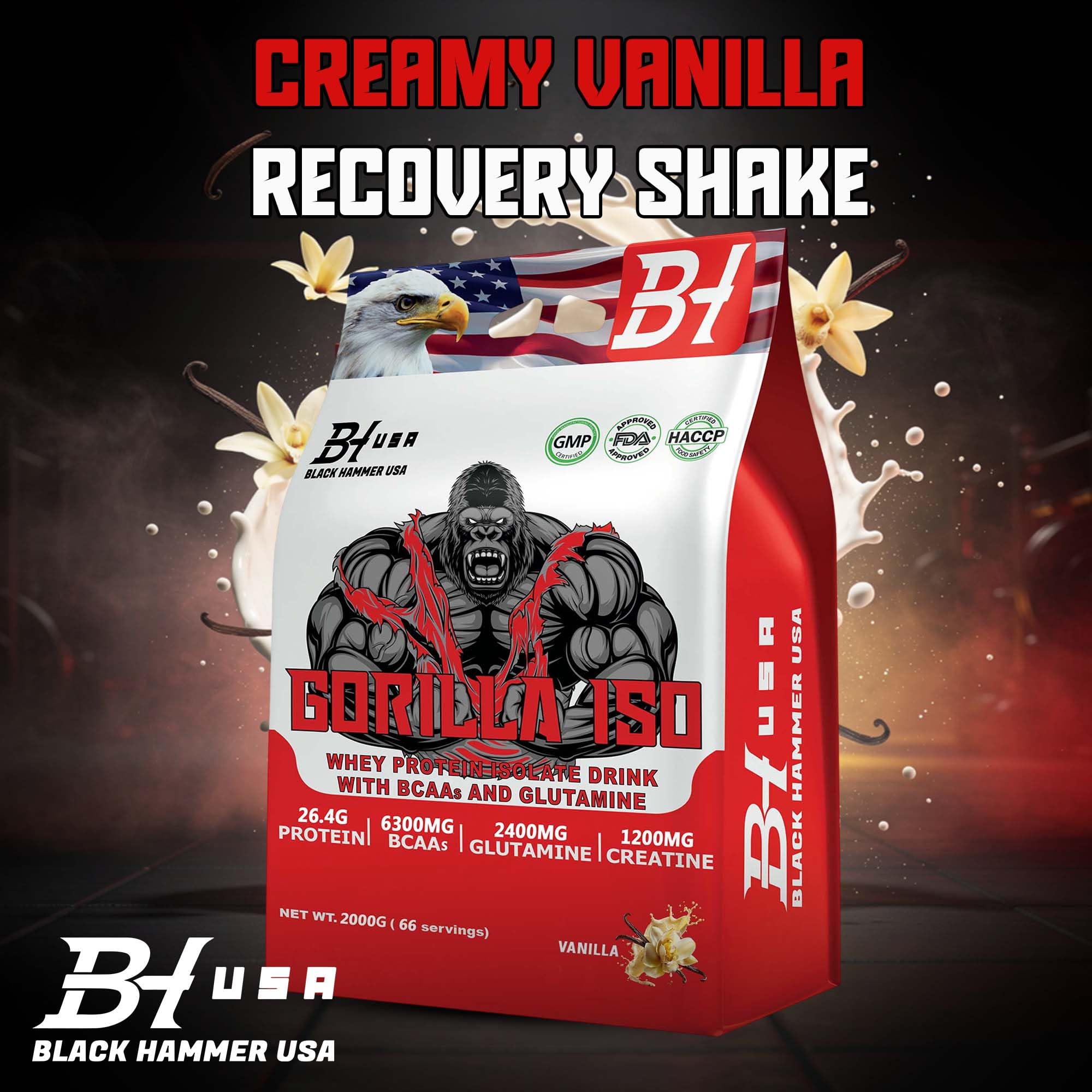 3 x Gorilla ISO Whey Protein Isolate 2KG Bundle (6KG Total) | 88% Protein | Added Creatine, Glutamine & BCAAs | Low Sugar - Black Hammer USA (Vanille)