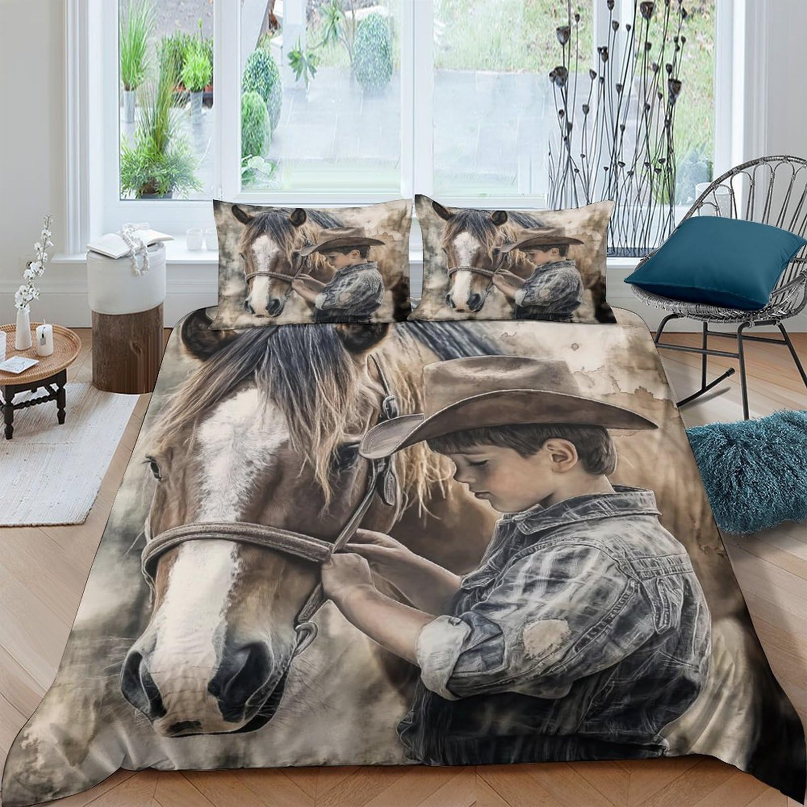 Ctjqhvkz Style-7 3D Printed Cowboy Horse Fitted Sheet Microfiber Soft Breathable Western Farmhouse Bed Cover For Bedroom Dorm Decor Single（135X200cm）