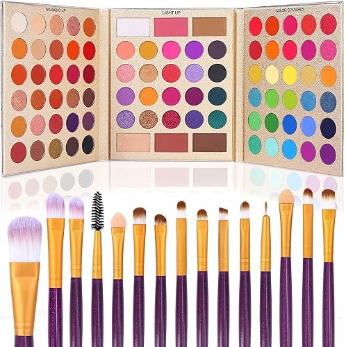 UCANBE Makeup Eyeshadow Palette + 15Pcs Brush Set, Pigmented 86 Colors Make Up Pallet with Brushes, Matte Shimmer Glitter Palettes Sets, Eye Shadow Highlighters Contour Blush Powder Beauty Kit